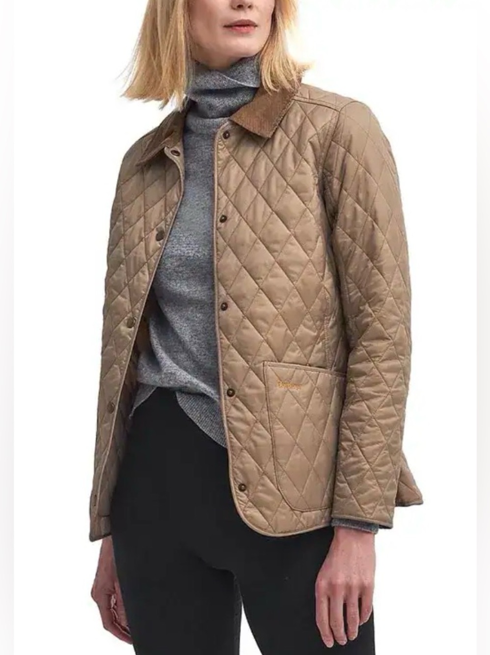 Barbour Annandale Quilted Jacket in Sand Dune & Corduroy Collar Size 8